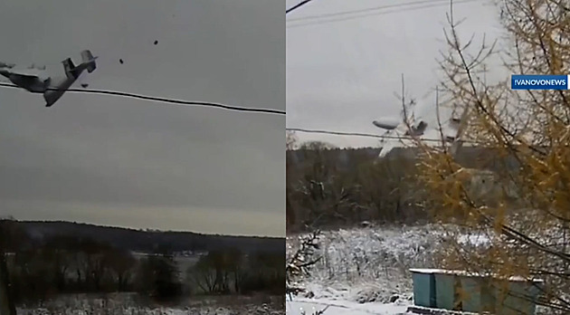 Rozlomil se na dva kusy a padal k zemi. Kamera zachytila zřícení antonovu v Rusku