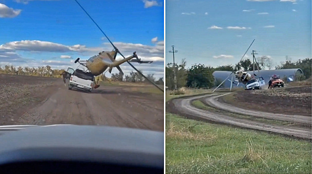 VIDEO: Ruský bizár. Převáželi vrtulník pickupem, dopadlo to jako obvykle